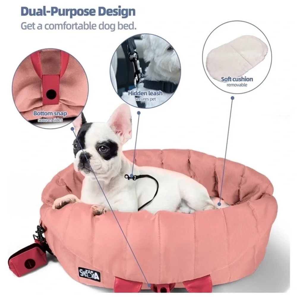 Pink Pet Carrier Bag And Travel Bed For Dogs Up To 25#